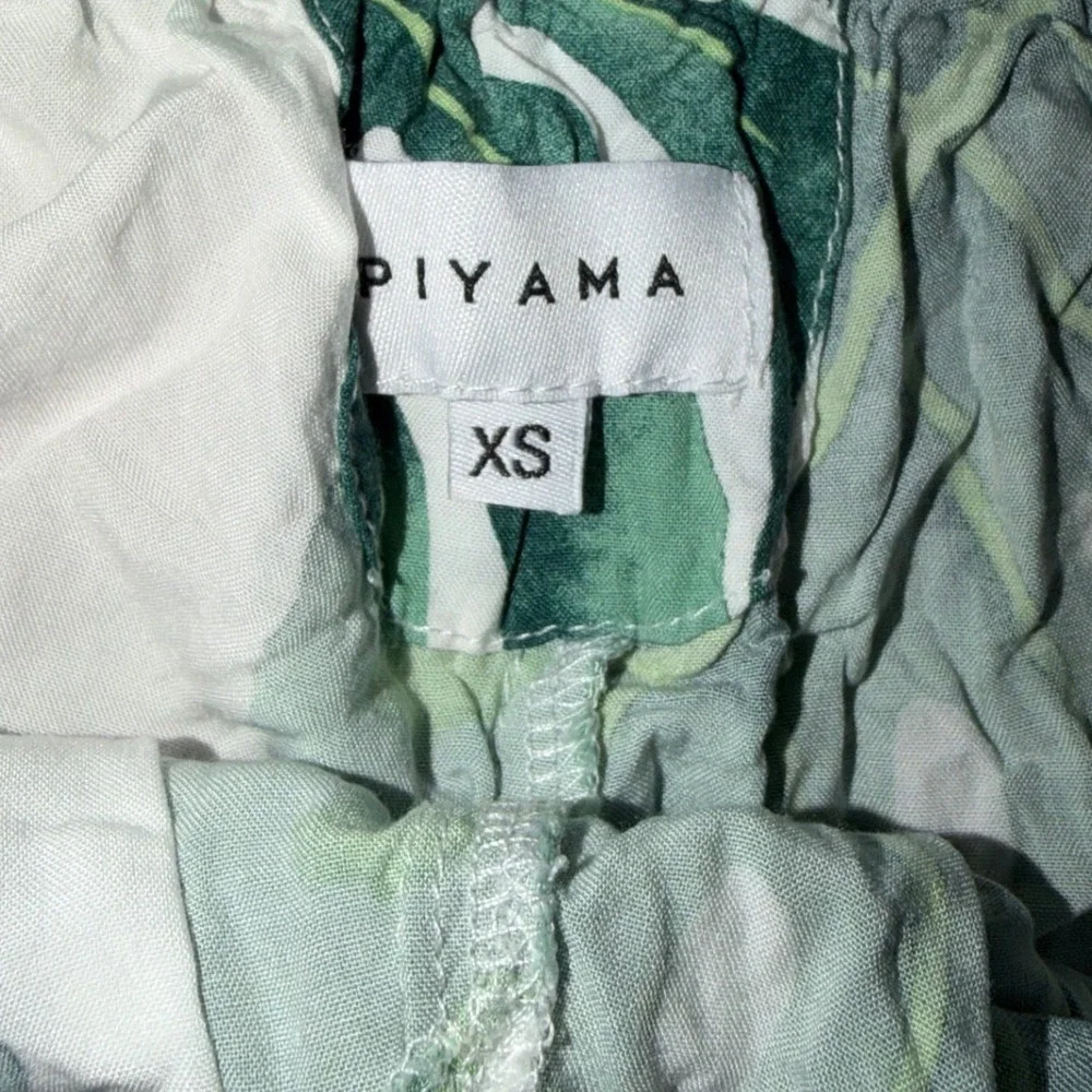 Piyama Womens XS Monstera Leaf Tropical Pajama Set Rayon Cami Shorts Green CR5